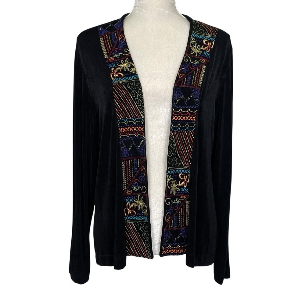 Chico’s Travelers Embroidered Open Front Jacket Cardigan Women’s Size 1 US M